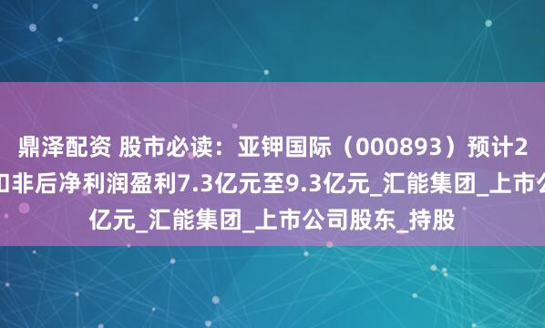 鼎泽配资 股市必读：亚钾国际（000893）预计2025年1-6月扣非后净利润盈利7.3亿元至9.3亿元_汇能集团_上市公司股东_持股